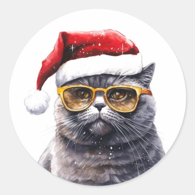 Chat père Noël Avec Stickers Lunettes De Soleil (Devant)