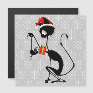 Chat Père Noël et souris avec cadeau de Noël