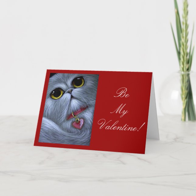 CHAT PERSAN ARGENTÉ  CARTE DE LA SAINT-VALENTIN (Devant)