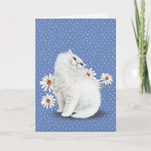 chat perse blanc avec marguerite Carte