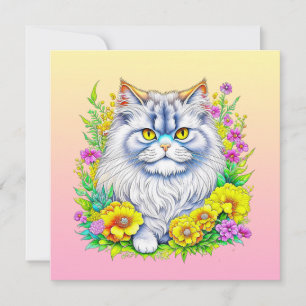 Chat perse en Fleurs Jaunes et Roses Blanc