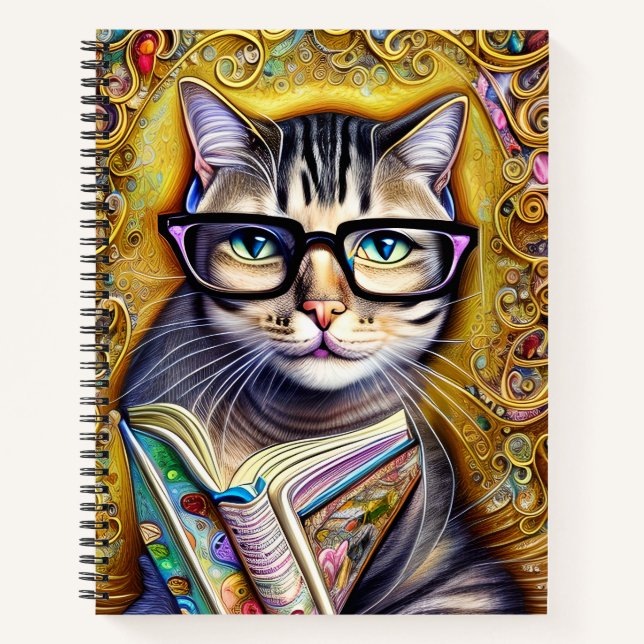 Chat portant des lunettes tenant un livre d'art (Devant)