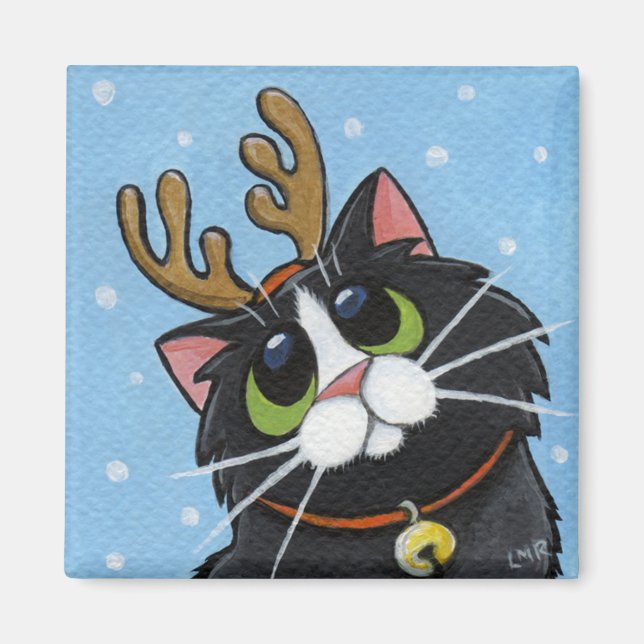 Chat Porter Reindeder Antlers Magnet (Devant)