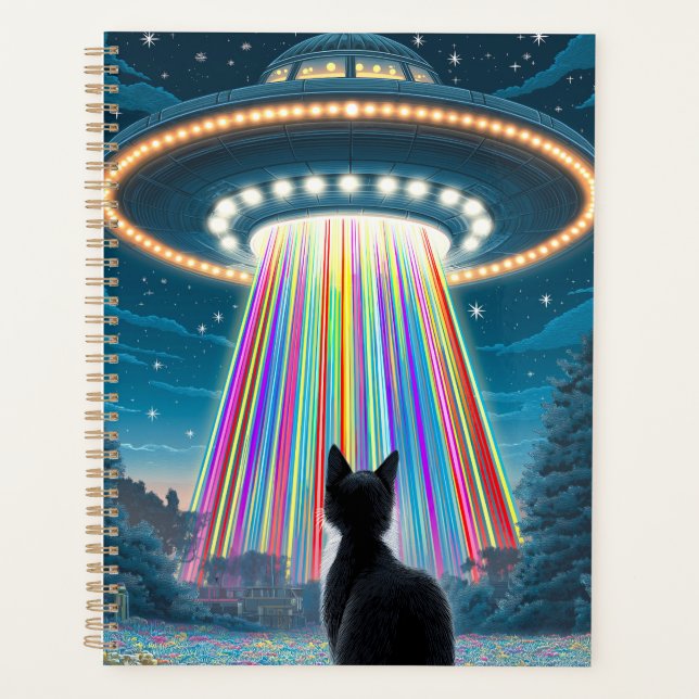 Chat psychédélique et ovnis | Art amusant de l'enl (Devant)