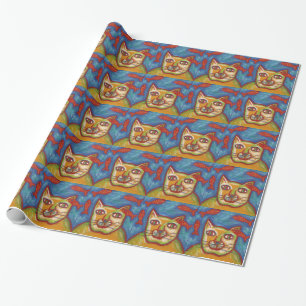 Chat regardant le papier d'emballage cadeau de