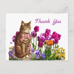 Chat rétro à Tulip Garden Merci Carte postale