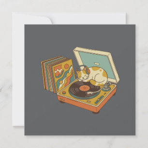 Chat Rétro Mélomane sur Platine Vinyle Vintage