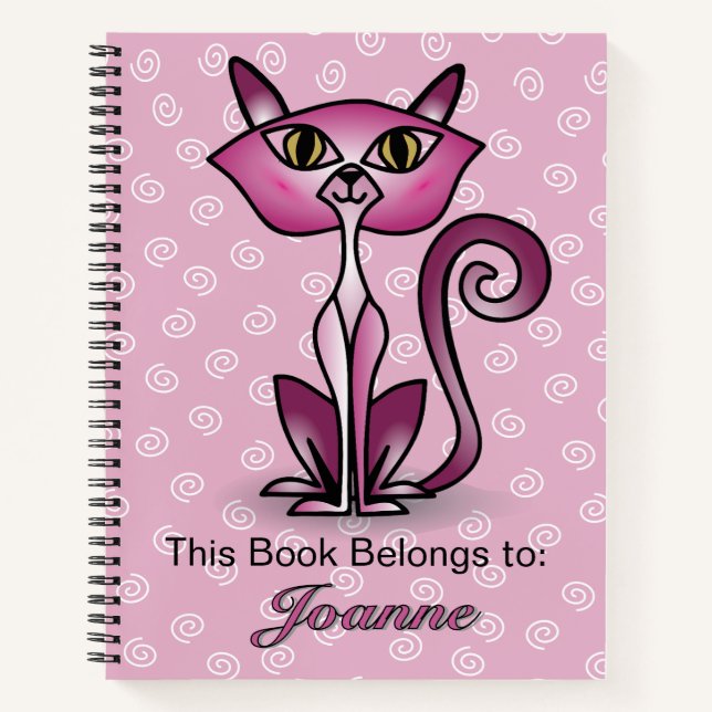 Chat rose avec Carnet Arrière - plan blanc (Devant)