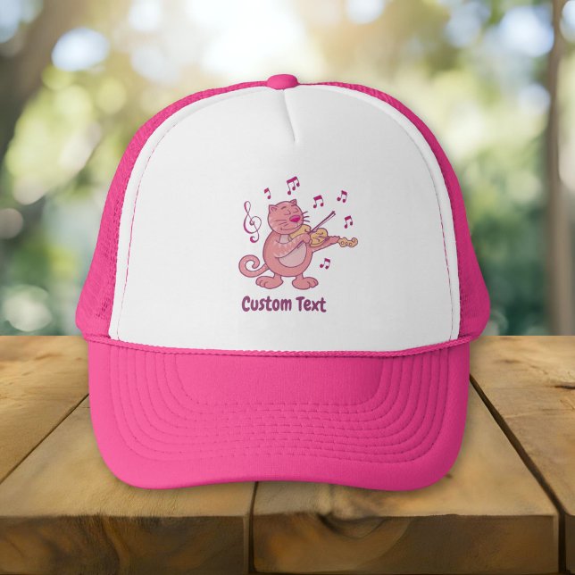 Chat Rose avec Casquette de Camionneur au Violon (Créateur téléchargé)