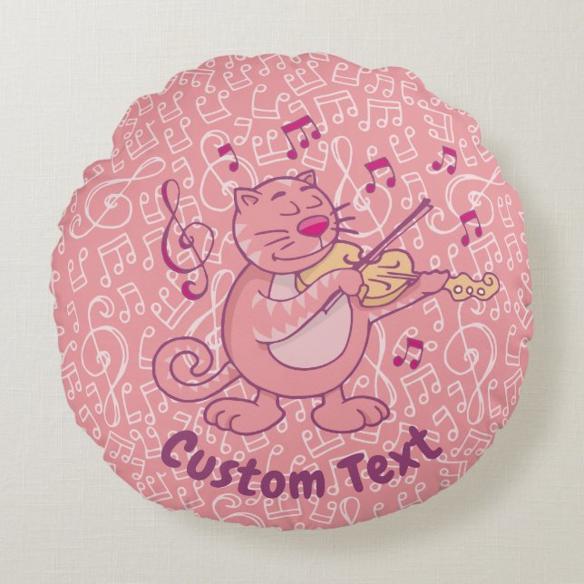 Chat rose avec Coussin rond violon (Devant)