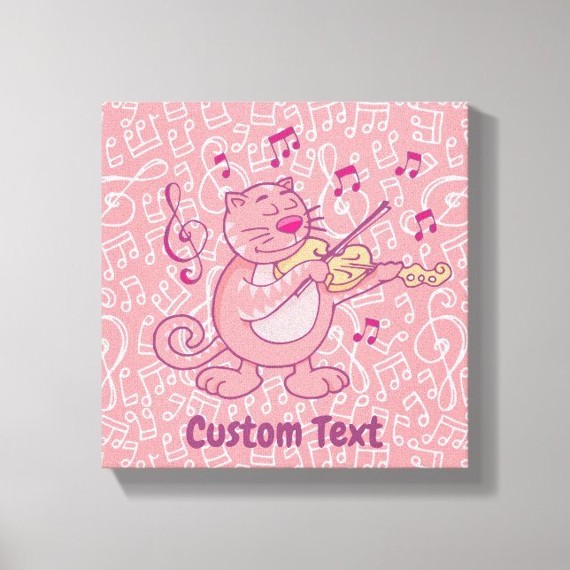 Chat rose avec impression sur toile de violon (Recto)