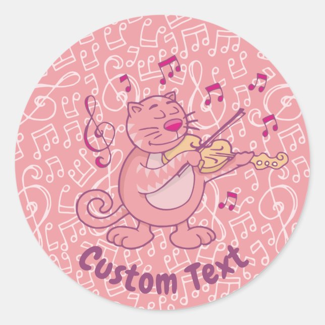 Chat rose avec Sticker rond classique violon (Devant)