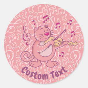 Chat rose avec Sticker rond classique violon