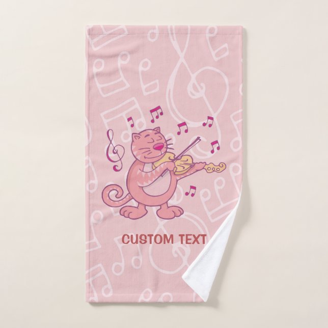 Chat rose avec Violon (Serviette à main)