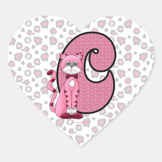 Chat rose Monogramme "C" Stickers Coeur (Devant)