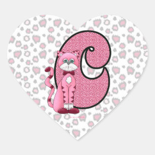 Chat rose Monogramme "C" Stickers Coeur