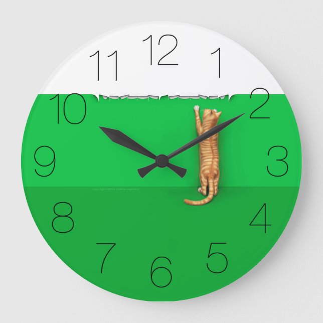 Chat roux à tabby arrache une horloge en papier ro (Recto)