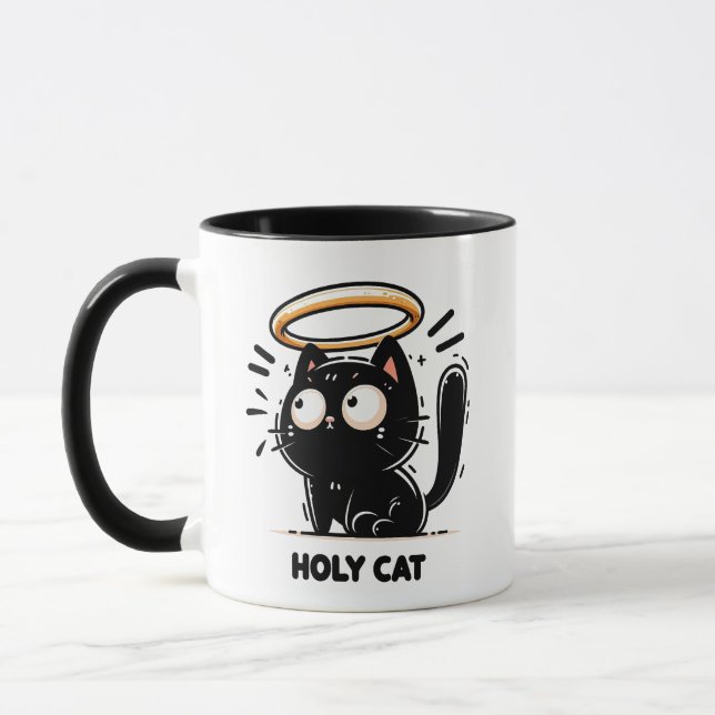 Chat Saint - Chat Noir mignon avec Mug Halo Funny (Gauche)