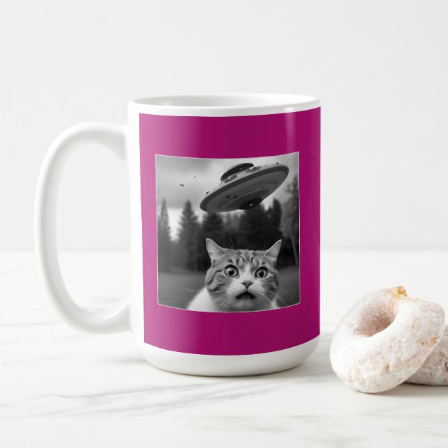 Chat Selfie OVNI Mug Drôle Café Mug (Avec donut)