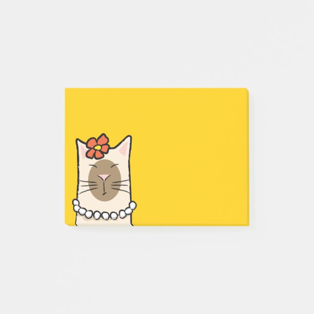 Chat siamois avec fleurs et perles Notes Post-it® (Devant)