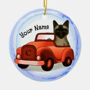 Chat siamois conduisant une voiture ornement