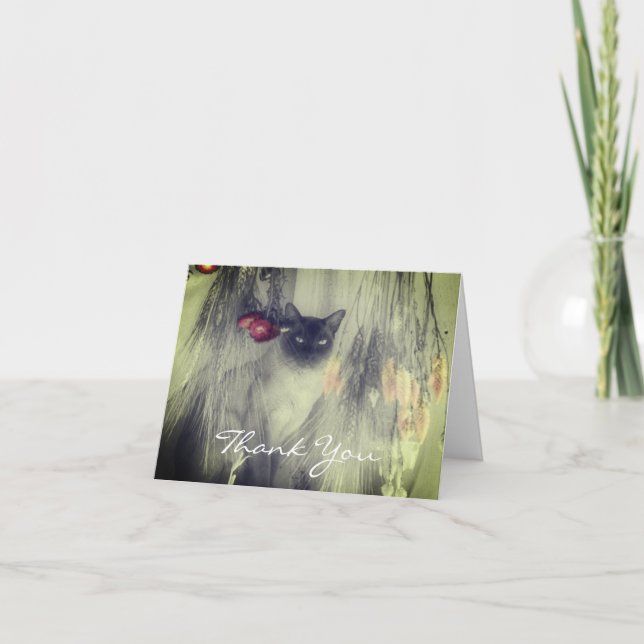 Chat Siamois Noir Et Blanc Carte de remerciements (Devant)