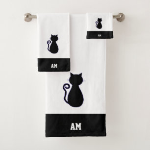 Chat Silhouette & monogramme sur Bain noir & blanc