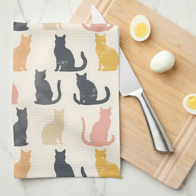Chat Silhouettes Serviette de cuisine (Quart Plié)
