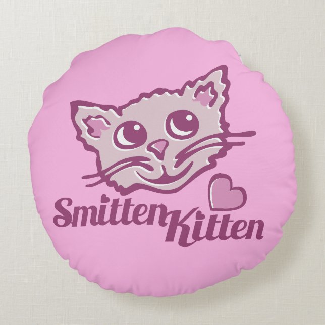 Chat smitten chaton visage coeur rond coussin (Dos)