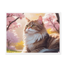 Chat sous la carte postale de Sakura tree