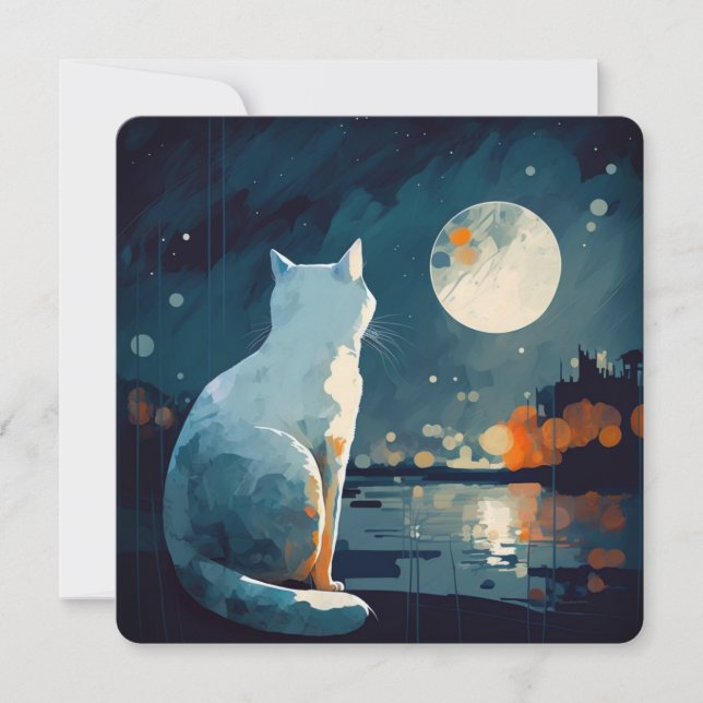 Chat sous la lune par lac - CARD (Devant)