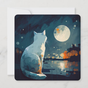 Chat sous la lune par lac - CARD