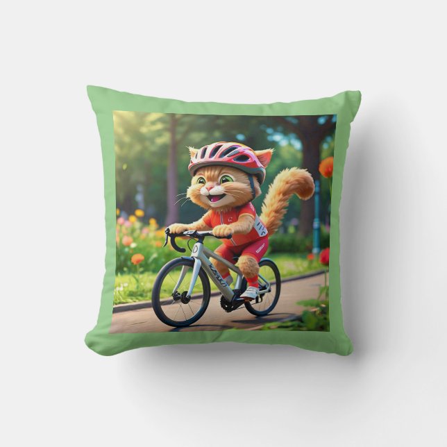Chat sportif cool sur oreiller à jet de vélo (Recto)