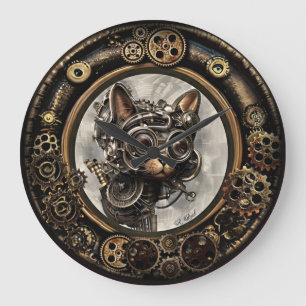 Chat Steampunk portant des lunettes - MUR HORLOGE