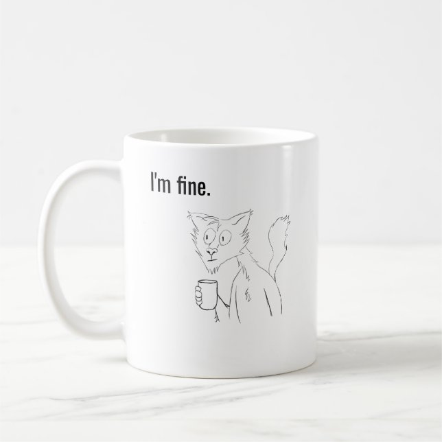 Chat Stressé, Mug Illustré Drôle de Chat (Gauche)