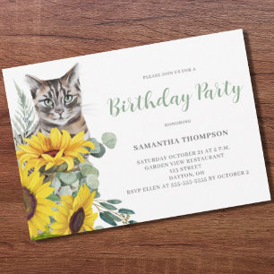 Chat Sunflower Floral Invitation Anniversaire