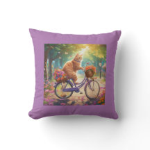 Chat sur bicyclette avec Coussin de scène coloré