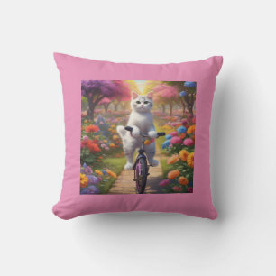 Chat sur bicyclette en Coussin coloré de scène de