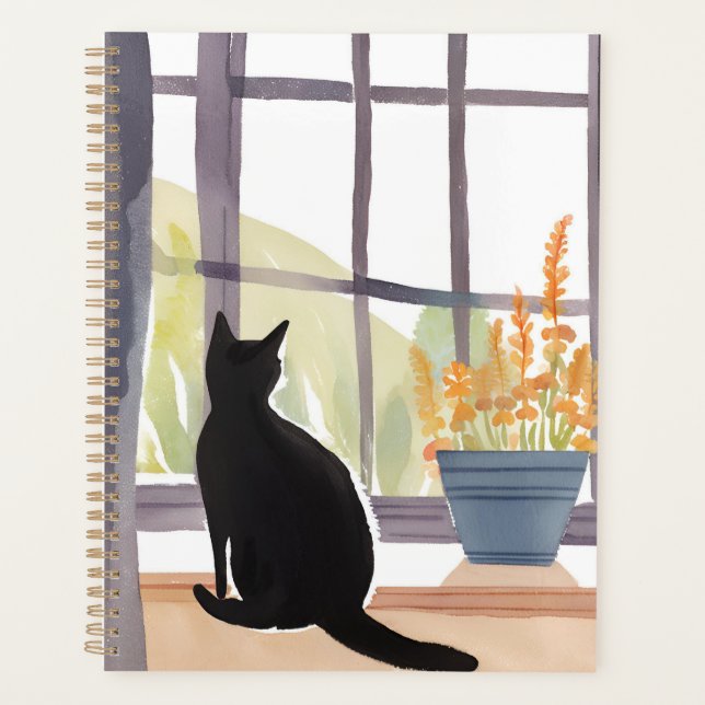 Chat sur l'appui de fenêtre | Silhouette Aquarelle (Devant)