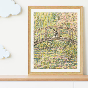 Chat sur le pont Impression d'art du jardin japona