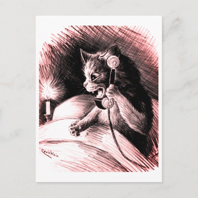 Chat sur téléphone Louis Wain Carte postale (Devant)