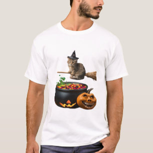 Chat sur un balai à Halloween. T-Shirt classique