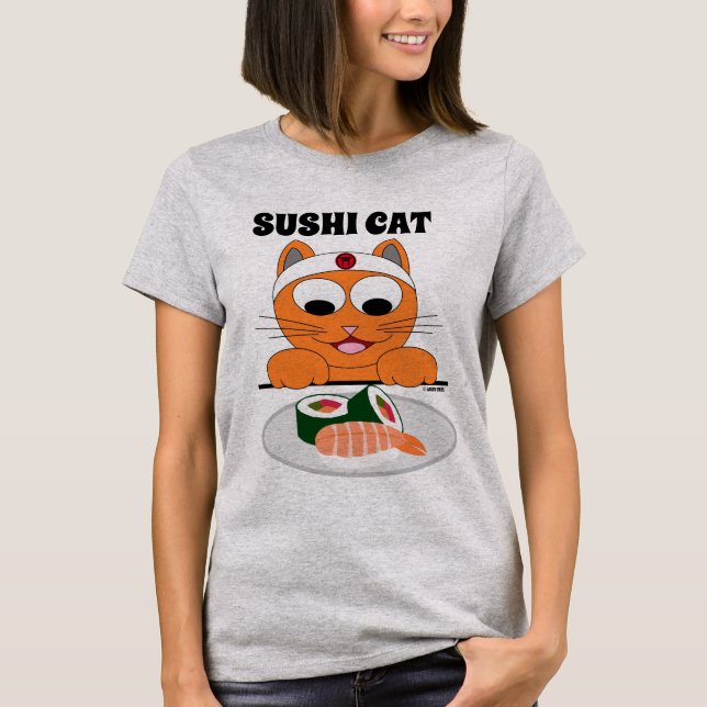 Chat Sushi Ginger Kitty T-shirt humoristique (Devant)