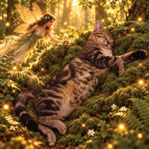 Chat Tabby Dormant & Fée Forêt Enchantée Coussin