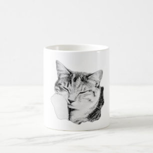 Chat Tabby Sleeping Monochrome Art Mug