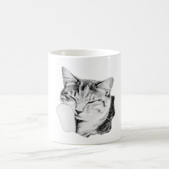 Chat Tabby Sleeping Monochrome Art Mug (Centre)