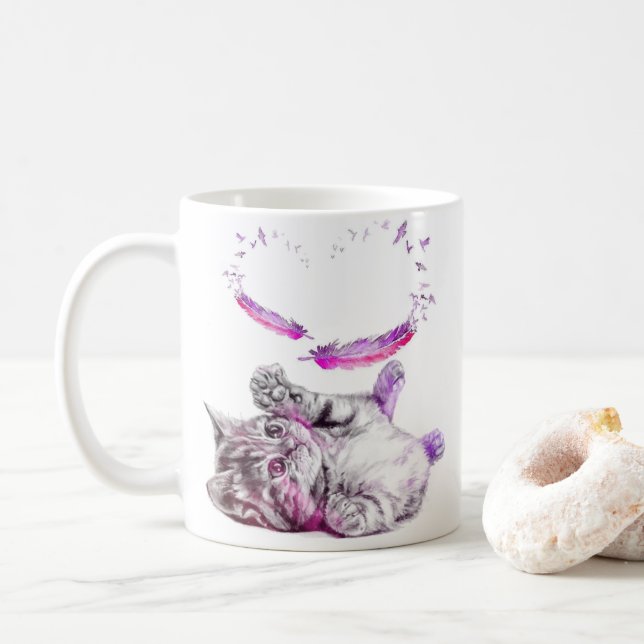 Chat Tasse Coeur Plume (Avec donut)