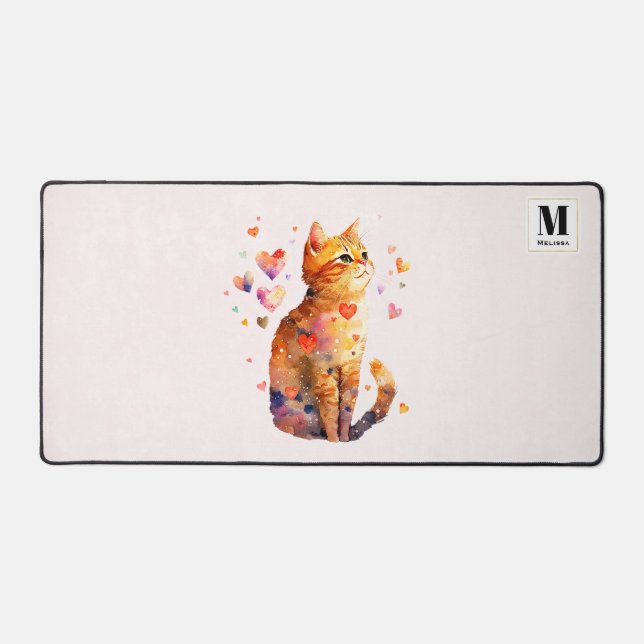 Chat tigré mignon avec monogramme de coeurs (Recto)