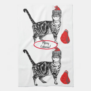 Chat tigré Noël Chat cool Écarlate Blanc Torchons