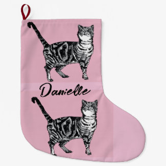 Chat tigré rose Art Félin Chaussette de Noël
